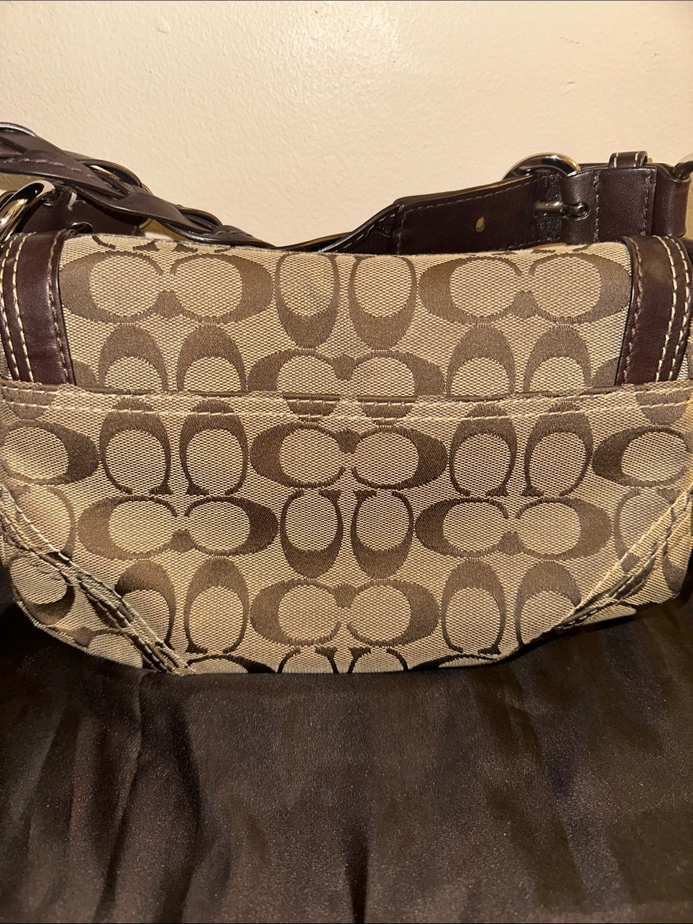 Coach Brown Signature Canvas Shoulder Bag with Braided Leather Strap - Picture 3 of 5